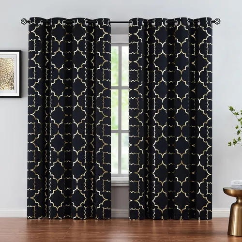 Miniatura 9 de Purainbow Cortinas opacas beige para dormitorio, sala de estar con paneles de impresión de lámina dorada, oscurecimiento de la habitación