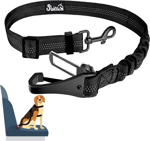Miniatura 14 de SlowTon Cinturón de seguridad para perro, correa de cinturón de seguridad ajustable para perro, 2 en 1, cinturón de seguridad para perro con Negro
