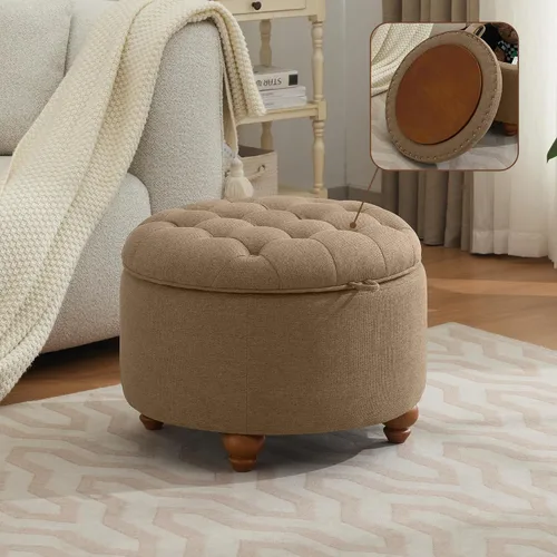 Miniatura 26 de WUTUTUEE Otomana redonda de almacenamiento de 24 pulgadas con bandeja, mesa de café circular tapizada moderna con almacenamiento, otomana tapizada