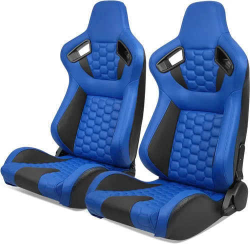 Miniatura 11 de IKON MOTORSPORTS, Asientos universales para vehículos de carreras con deslizadores dobles, asientos deportivos reclinables de cuero PU beige + cuero