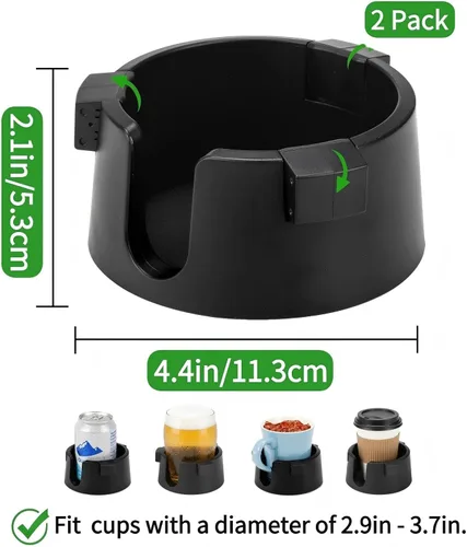 Miniatura 3 de Paquete de 2 portavasos antiderrames, soporte adhesivo para tazas de escritorio, soporte ajustable de plástico para bebidas para escritorio, Negro