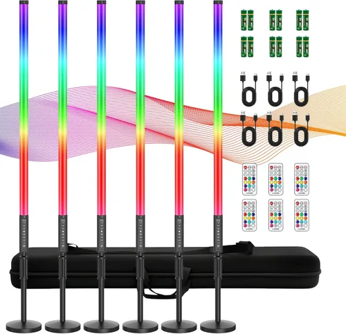 Paquete de 6 tubos RGB de 3 pies de luz portátil de 5000 mAh con batería LED con soporte y control remoto, 500 efectos de iluminación, barra de luz
