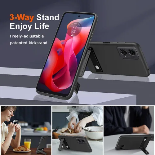Miniatura 3 de Compatible con Motorola Moto G24 4G / G04 4G /G04S / E14 4G Funda de teléfono con protector de pantalla de vidrio [3 formas de soporte] Soporte