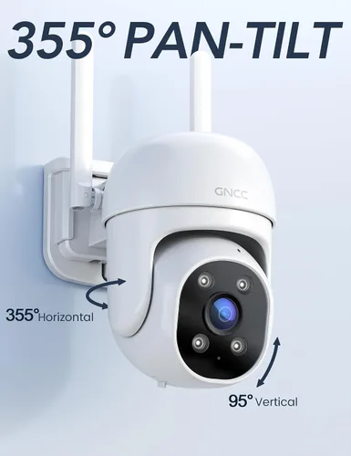 Miniatura 3 de Cámara de seguridad para exteriores GNCC 1080P, 360 PTZ 2.4GHz WiFi Plug-in Cam (paquete de 1) Color Night Vision, Motion Detection and Siren