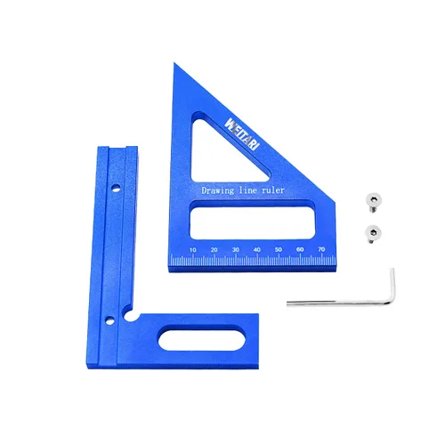 Miniatura 6 de Regla triangular de 45/90 grados, aleación de aluminio, 4.41 pulgadas, azul