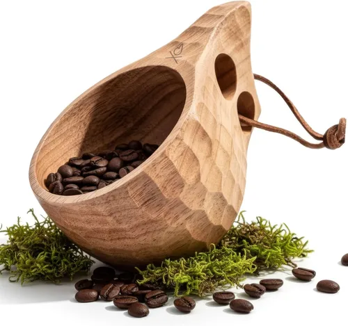 Miniatura 6 de Überleben Kanu - Cuchara de madera para acampar, utensilio nórdico tallado a mano con cordón y mosquetón, herramienta de supervivencia