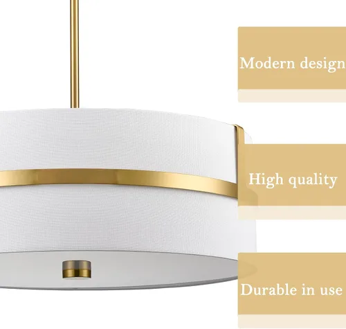 Miniatura 3 de HYDELITE Lámpara colgante dorada con tambor moderno 4 luces con pantalla de lino para comedor, sala de estar, dormitorio, isla de cocina