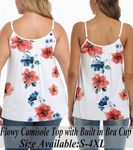 Miniatura 4 de Camiseta sin mangas plisada para mujer con copa de brasier incorporada, casual, fluida, con correa ajustable (S-4XL)