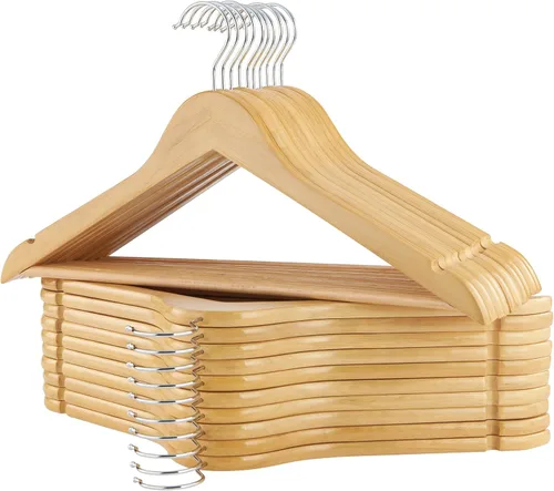 Miniatura 9 de Perchas de madera, paquete de 20 perchas con acabado extra suave, muescas cortadas con precisión y gancho giratorio cromado, perchas de madera