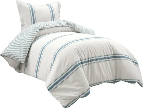 Miniatura 10 de Lush Decor Funda de Edredón Reversible de Algodón a Rayas Estilo Granja Twin XL Juego de 2 Piezas Azul - Juego de Ropa de Cama Twin XL - Funda
