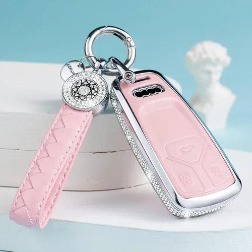 Miniatura 5 de Compatible con Funda para Llavero Audi con Llavero de Cuero Genuino Cristal Protección Completa Carcasa de Llave Compatible con Audi A4 Q7 Q5 TT A3
