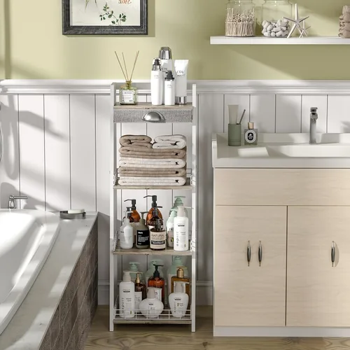 Miniatura 6 de keomaisyto Elegante estante de escalera de 4 niveles, estante de almacenamiento para baño, estantería de escalera con cajón, estantes de Blanco
