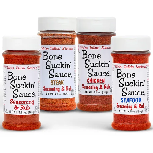 Bone Suckin' Condimento para salsa y variedad de frotamiento, original, filete, mariscos y pollo, ideal para asar a la parrilla, ahumar, sin OMG,