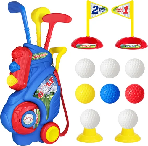 Juego de golf para niños y niñas de 1, 2, 3, 4 años, carrito de golf mejorado para niños con 3 palos y 8 bolas, juguetes deportivos para interiores