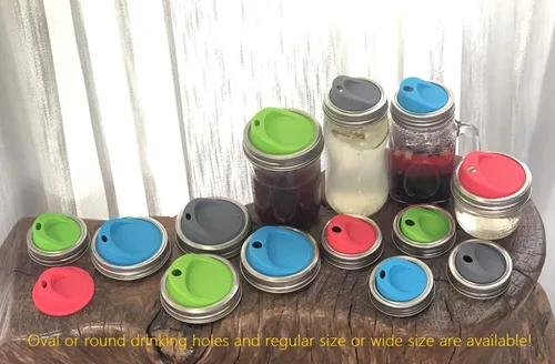 Miniatura 6 de Kit de tapa reutilizable de silicona de grado alimenticio y sin BPA para beber jugo de café con anillos de acero inoxidable para mason, bolas