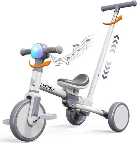 Miniatura 8 de Ridego - Triciclo 5 en 1 para niños pequeños de 2 a 5 años, bicicleta de equilibrio para niños y bicicleta de empuje para niños pequeños con mango