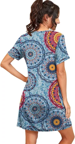 Miniatura 5 de PrinStory - Camisón de manga corta para mujer con plisado y cuello redondo