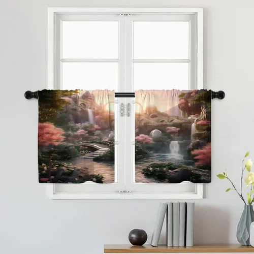Miniatura 25 de Batmerry Silueta de hombre y niño, marco en forma de corazón con figuras, tratamiento de ventana, cortina corta de cocina multicapa de poliéster