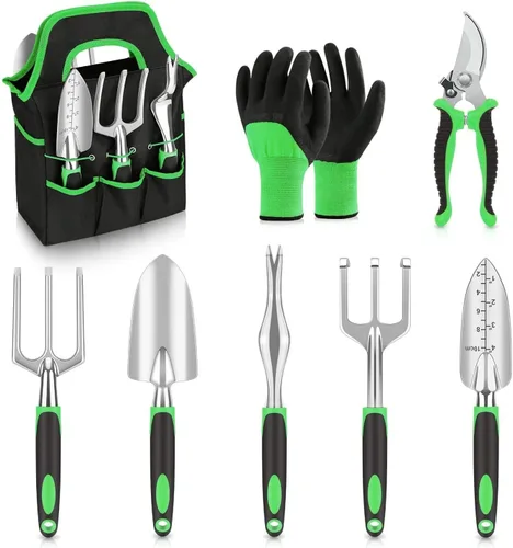 8 unids tijeras de podar tijeras de jardín herramienta de aluminio deber escardador jardinería herramientas de mano kit trasplantador mango
