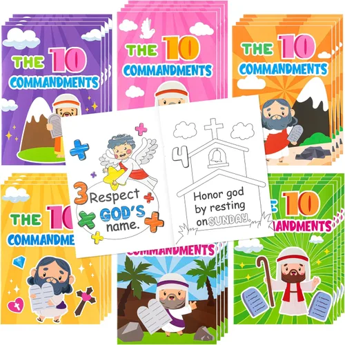JAPBOR Libros para Colorear de los Diez Mandamientos - 24 Libros para Colorear Cristianos al Por Mayor 10 Mandamientos Manualidades para Niños,