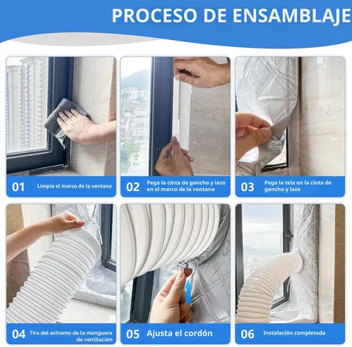 Miniatura 7 de FSEN Kit de sellado portátil para ventana de CA, barrera de ventana de alta resistencia con orificio ajustable, impermeable sin taladros y ajuste