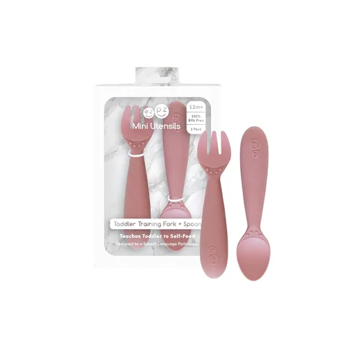 Miniatura 13 de ezpz Cuchara pequeña (paquete de 2 en azul) – Más de 6 meses – Cuchara 100% de silicona para el destete LED del bebé + purés – Diseñada por un
