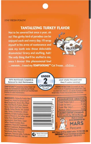 Miniatura 3 de Temptations Golosinas para gatos, golosinas clásicas crujientes y suaves para gatos, sabor tentador a pavo, bolsa de 3 onzas (paquete de 12)