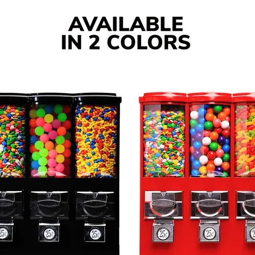 Miniatura 9 de Máquina expendedora – Máquina comercial de chicles y dulces con soporte y recarga en paquete – Máquina expendedora triple roja con recipientes