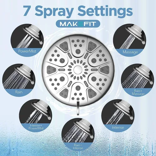 Miniatura 6 de MakeFit Cabezal de ducha filtrado con filtro de carbón activado mejorado - Cabezal de ducha de alta presión con suavizador de agua dura - 7 Cromo