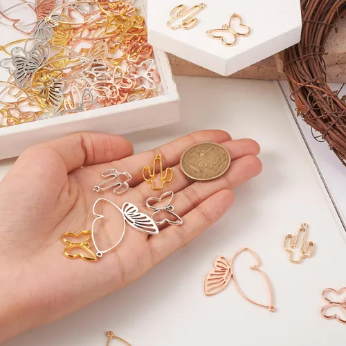 Miniatura 3 de Colgantes de bisel de espalda abierta con corazón de aleación, Metal, No es una piedra preciosa Cactus y mariposa