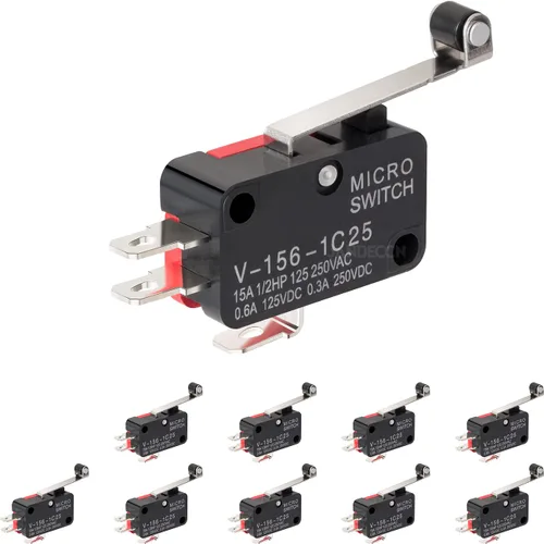 Miniatura 10 de 10 piezas Interruptor de límite de plomo, micro interruptor de acción Snap SPDT 1NO 1NC V-15-1C25
