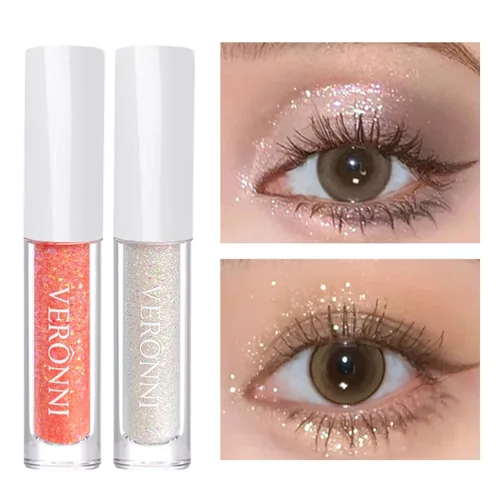 Miniatura 9 de Juego de maquillaje de lentejuelas líquidas en gel holográfico y delineador de ojos plateado, 2 piezas, resaltador líquido brillante, resistente al