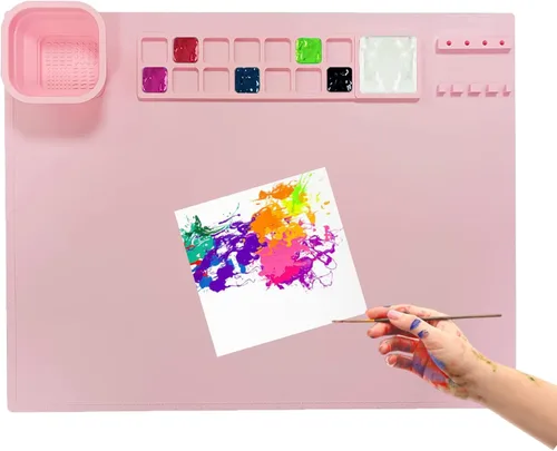 Miniatura 5 de Tapete de silicona para manualidades, tapete de pintura de silicona, tapete de arte de silicona con portavasos y soportes para pinceles, tapetes