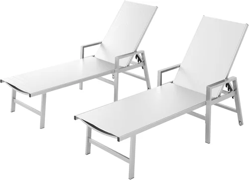 Miniatura 16 de Vexwalx Tumbona para patio al aire libre con ruedas y reposabrazos, sillas reclinables ajustables de aluminio de 5 posiciones, sillas de playa al