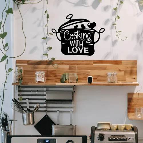 Miniatura 2 de Olla de cocina de metal negro de 14 x 11 pulgadas, decoración de pared para cocinar con amor, decoración de cocina, regalo encantador para pared