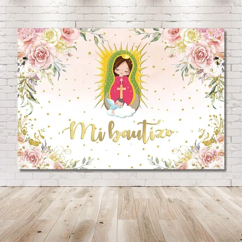 Miniatura 6 de MEHOFOND Telón de fondo de bautismo Mi Bautizo de 8 x 6 pies, acuarela, rosa, floral, hierba de las pampas, fondo de baby shower, fondo de baby