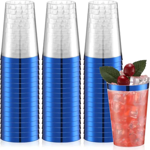 Miniatura 9 de Norme 50 vasos de plástico de 12 onzas desechables para fiesta con borde, vasos transparentes de plástico para vino, café, cumpleaños, boda, Negro