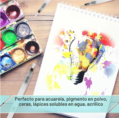 Miniatura 7 de Mr. Pen - Bolígrafos de acuarela, 6 piezas, 3 puntas de punta y 3 estilos de puntas planas, cerdas de nailon, bolígrafos de acuarela recargables