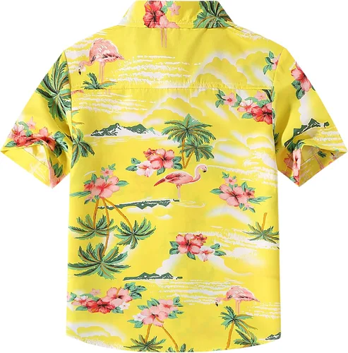 Miniatura 2 de SSLR Camisa hawaiana para niños grandes, camisa hawaiana para niños, camisa de flamencos, camisa Luau de manga corta para niños