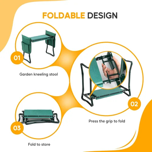 Miniatura 6 de Simple Deluxe Rodillero y asiento de jardín, taburete plegable con almohadilla de espuma EVA más gruesa, banco resistente, con bolsa