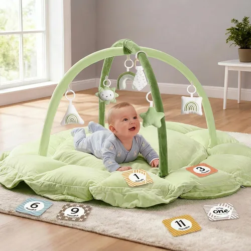 Miniatura 11 de Mallify Gimnasio de felpa 5 en 1 para bebés, tapete de juego para bebés, gimnasio convertible para bebés con manta y 6 juguetes, tapete