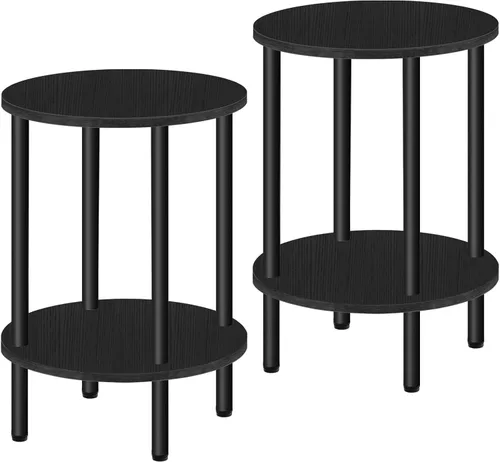 Miniatura 13 de CHOEZON Mesa auxiliar redonda, mesa auxiliar de 2 niveles, mesita de noche redonda pequeña con tubo de metal resistente, mesa auxiliar circular Negro