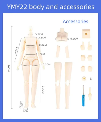 Miniatura 3 de Mini cuerpo de muñeca YMY escala 1/6 de 8.6 pulgadas/9.4 pulgadas, cuerpo femenino YMY22/YMY24 PVC+POM busto de dos tamaños, color de piel Whity