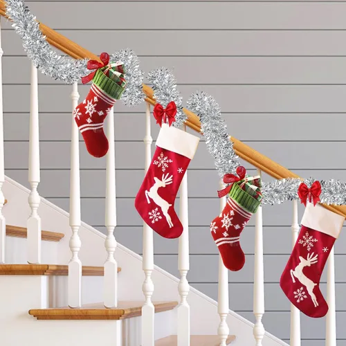 Miniatura 5 de Guirnalda de oropel plateado de 50 pies para decoraciones de árbol de Navidad, guirnalda metálica brillante con torsión colgante para Navidad