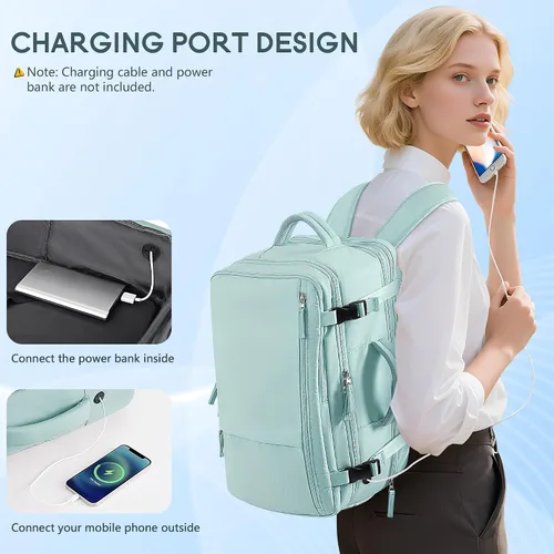 Miniatura 4 de Mochila de Mano Aprobada por Aerolíneas Beraliy para Hombres y Mujeres, Verde menta, X-Grande, Mochilas de viaje