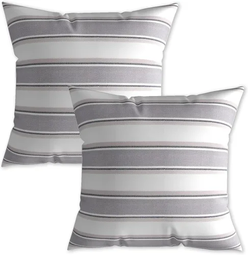 Miniatura 15 de 2 Piezas Fundas de Almohada Azul Marino Blanco a Rayas de Lino Suave Cuadradas Funda de Almohada Decorativa para Sofá con Cierre Oculto - 30,5 x