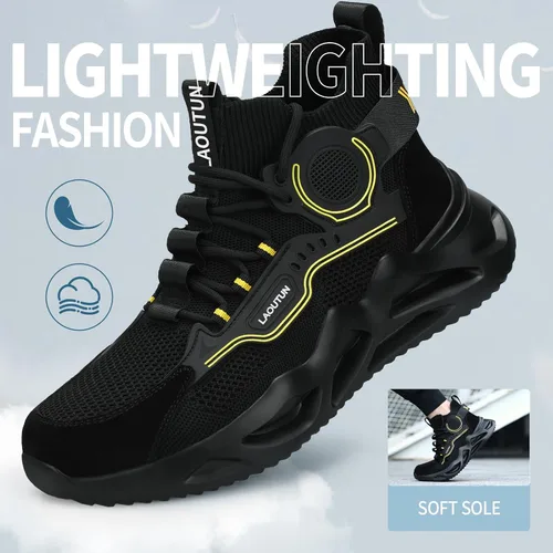 Miniatura 6 de LAoutun Zapatos de punta de acero para hombres y mujeres, zapatos de trabajo de seguridad, cómodos, ligeros, a prueba de pinchazos, zapatos