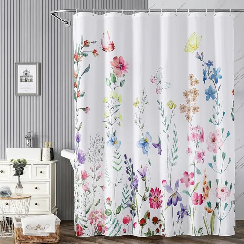 Miniatura 9 de Cortina de ducha floral de 72 x 36 pulgadas, cortinas de ducha de tela de poliéster impermeable para baño, cortina de ducha de tela lavable a