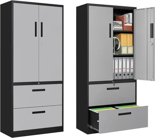 Miniatura 11 de PEUKC Archivador de 2 cajones, archivadores laterales para oficina en casa, cajones de almacenamiento de oficina con cerradura, archivos colgantes