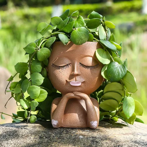 Macetas de cara para suculentas, maceta de flores, bonita maceta de cabeza, macetas para plantas de interior y exterior